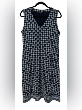 J. Jill Wearever Collection Sleeveless Dress Navy Blue Floral Medallion Medium